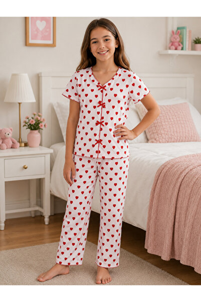 SANTRALBEBE Girl's Soft Textured Patterned Pajama Set