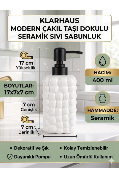 KLARHAUS Decorative Ceramic Bubble Soap Dispenser -400Ml- 17X7X7 cm