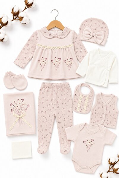 Pure Boutique Set nou nascut fetita 10 piese 100% bumbac, lila pudrat, floral...