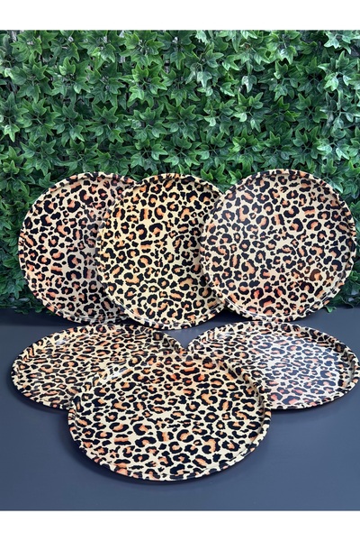 Hediye Köşkü 6lı Metal Leopar Desenli 27cm Sunum Tepsisi