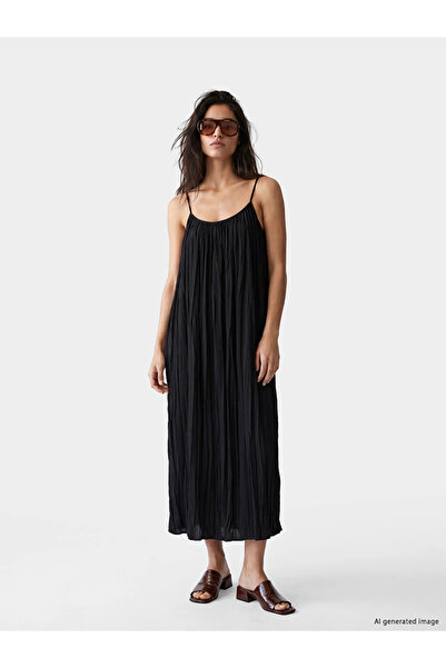 LC Waikiki Black U-Neck Rope Strap Dress