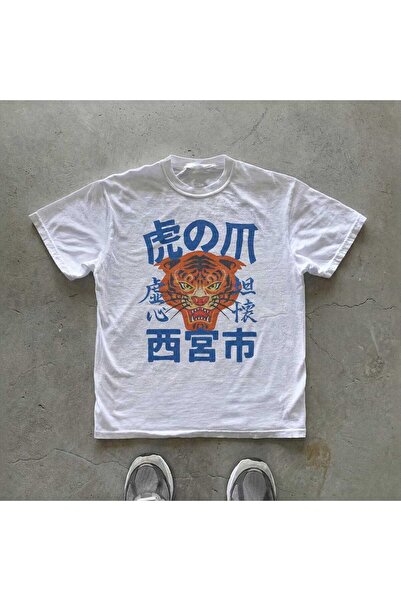 Grafftee Clothing تي شيرت ياباني كبير الحجم مطبوع عليه نمر للجنسين