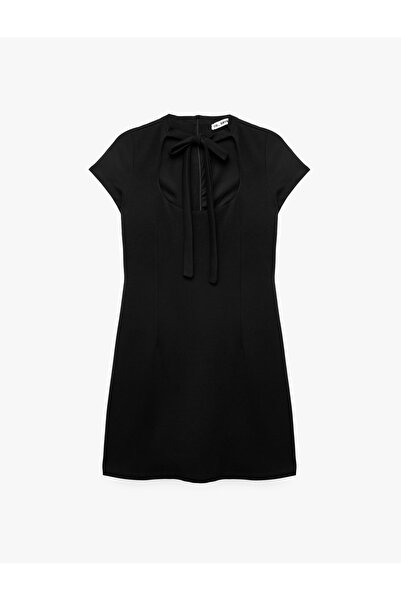 Koton U Neck Tie Detail Short Sleeve Mini Dress