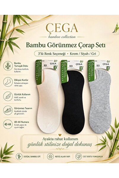 Çega Socks Erkek Görünmez Bambu Dikişsiz Sneaker Çorap 6'Lı
