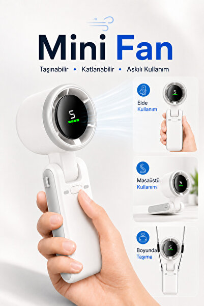 Seyoni Mini Fan 5 Kademeli LED Ekranlı Katlanabilir Taşınabilir Boyun Askılı ...