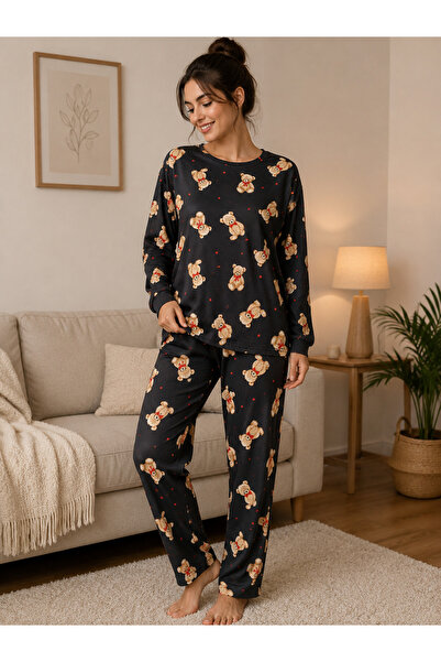 BALİS PİJAMA Women's Patterned Long Sleeve Pajama Set Cotton Comfortable Over...
