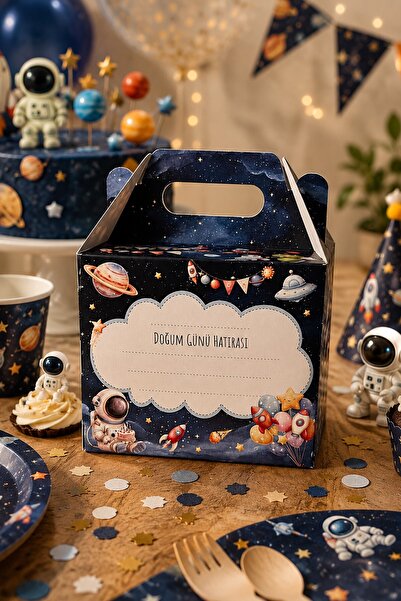 MSticker 5'li Doğum Günü Hediye Kutusu Seti Uzay ve Astronot 10x13 cm | Çocuk Parti Kutusu | Hediyelik Kutu