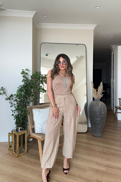 Sohotique By P Lanene elastične pantalone sa uzorkom u boji kamila