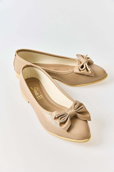 Raneel Kazançlı Alışveriş Women's Light Heel Ballerina Mink with Bow Accessories