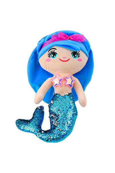LeanToys Jucărie de pluș sirenă, coadă cu paiete, albastră, 30cm