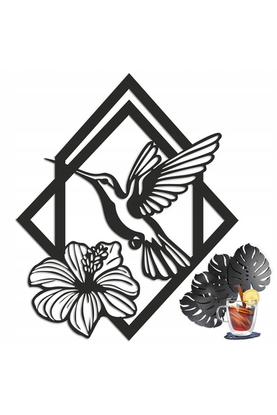 Naklejkomania Tablou 3D pentru perete: Colibri si floare, modern, filigran, d...