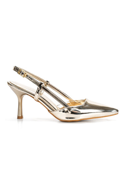 MFT AYAKKABI Gold Metallic Pointed Toe 7 cm Heeled Women's Evening Dress Shoes