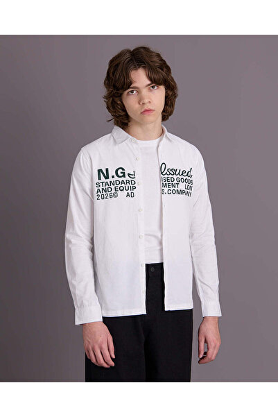 REDTAG Senior Boys White Printed Shirt and T-Shirt Set