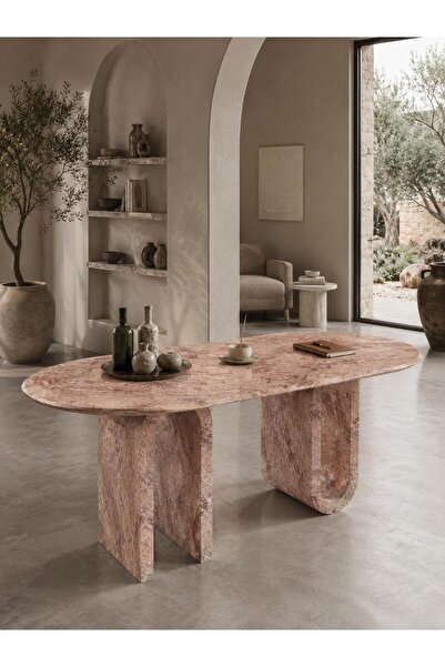 Sümeyra Marble Art PEMBE TRAVERTEN YEMEK MASASI - PİNK MARBLE DİNİNG TABLE- 1...