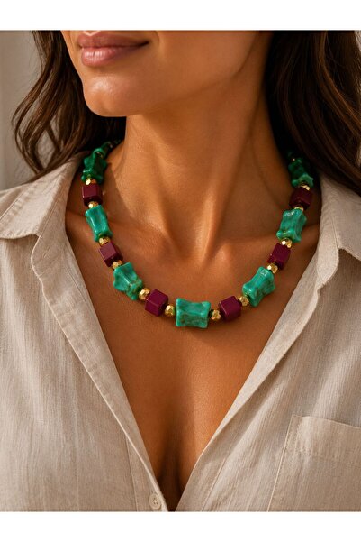 BIJUTERI Modern Design Necklace with Turquoise Stone