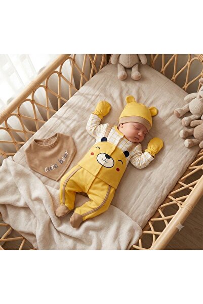 Yağmur Giyim Nonnababy Teddy Bear Patterned 100% Cotton 5 Piece Baby Boy Hosp...