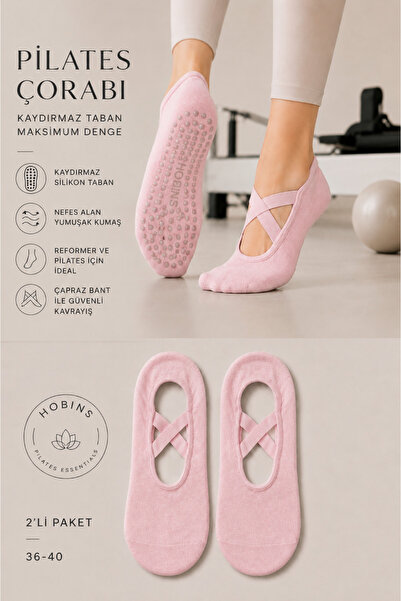 Hobins Sportswear & Company 2 Pairs of Non-Slip Sole Pilates and Yoga Socks f...