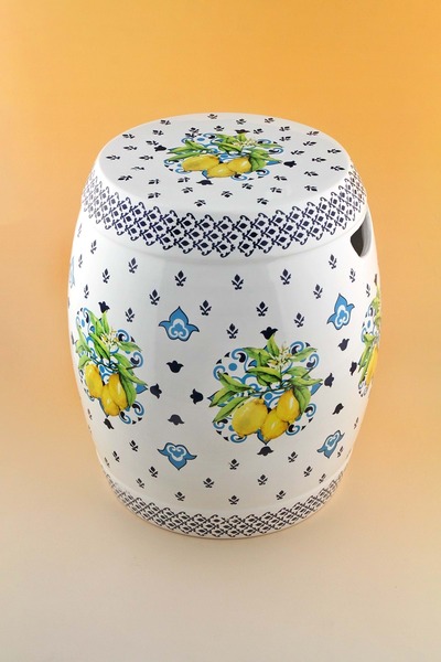 Bursa Porselen Dekor Lemon & bleu blanc seramik yan sehpa / tabure