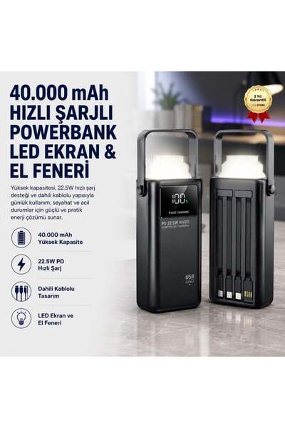 hızlı store 40.000 Mah Pd 22.5w 3.0 Hızlı Şarj Gerçek Taşınabilir Çoklu Kablo...