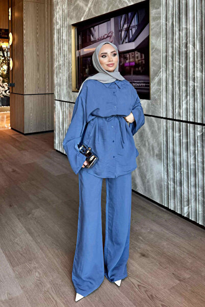 İmajButik Indigo Shirt and Pants Modal Set