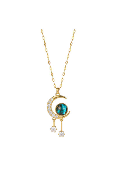 Black Season Moon Necklace Zircon Gold Plated