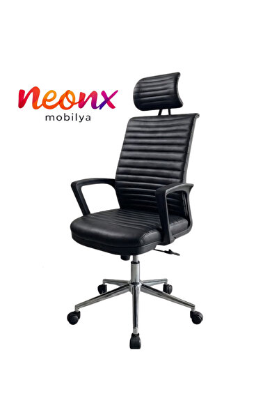 neonx |Ultra Lüx Derili Belinay Çalışma Koltuğu Başlıklı Demir Ayaklı