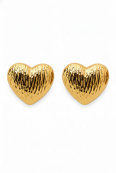 Jack Ferrero Heart Patterned Textured Gold Color Bijoux Earrings Pair - Styli...