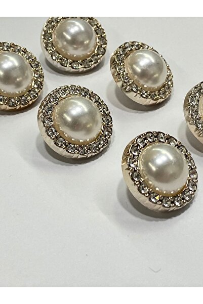 karantuhafiye Jewelled Button / Classic Pearl Model / Gold / Set of 6 / 1.7 cm