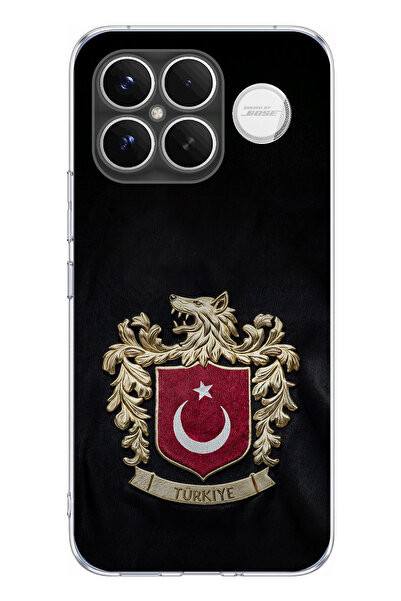 TechTree Poco F8 Ultra Uyumlu Türk Sembolü Kurt ve Bayrak Desenli Baskılı Sil...