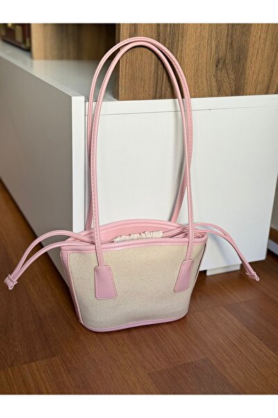 Bagnest Drawstring Canvas and Leather Detailed Women's Shoulder Bag