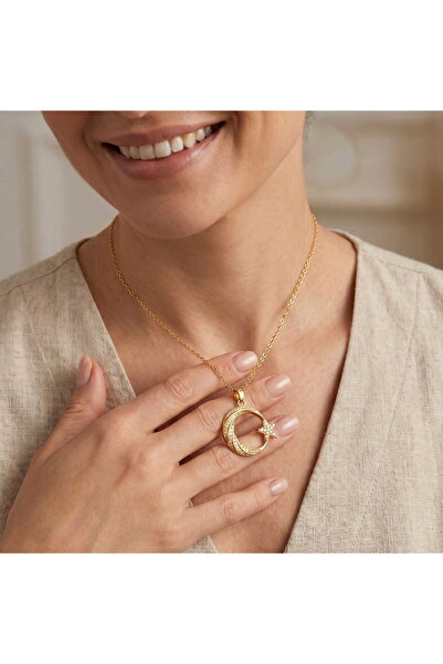 HOBİSY GIFT SHOP Moon Star Pendant Necklace with Zircon Stone, Tarnish-Resist...