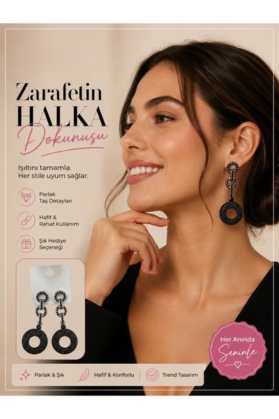 ELUNE İSTANBUL & Milano Black Zircon Stone Dangle Earrings – Stylish and Spar...