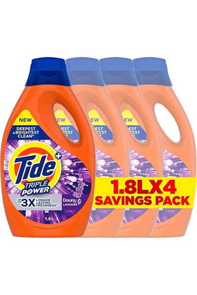 Tide منظف سائل تريبل باور مع لمسة داوني باللافندر، 1.8 لتر × 4، عبوة كيس