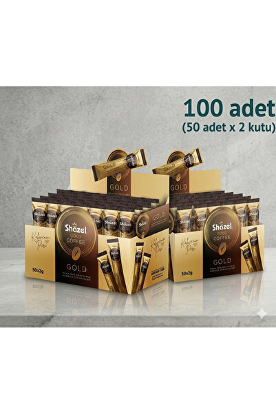 Shazel Gold Instant Coffee 50-Pack Box |   Gold (50X2 Boxes) 100 Pieces