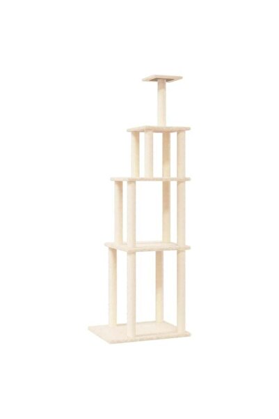 vidaxl Ansamblu de joacă pentru pisici cu stâlpi din sfoară de sisal, crem, 1...
