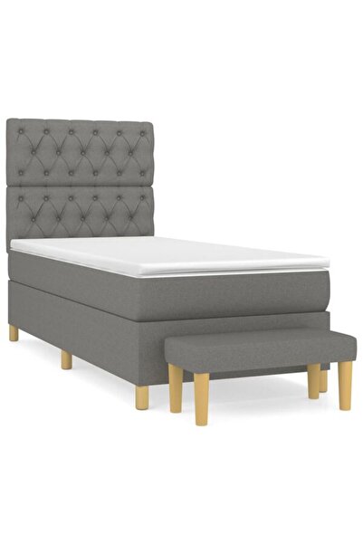 vidaxl Pat boxspring cu saltea, gri închis, 80 x 200 cm, textil