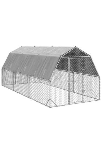 vidaxl Coteț de găini cu acoperiș 2.5 x 6 x 2.25 m din oțel galvanizat