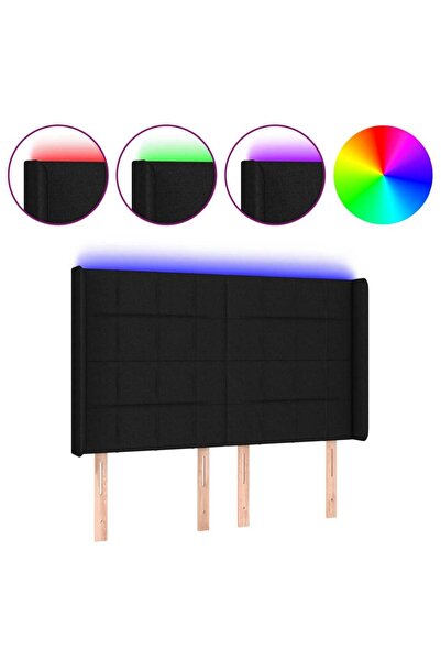 vidaxl Tăblie de pat cu LED, negru, 144x5x118/128 cm, textil