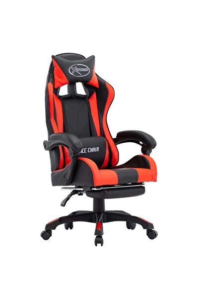 vidaxl Scaun de racing suport picioare, roșu și negru, piele ecologică