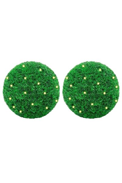 vidaxl Globuri artificiale din cimișir cu lumini LED, 2 bucăți, verzi