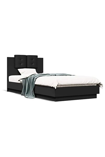 vidaxl Cadru de pat cu tăblie, negru, 90 x 200 cm, lemn prelucrat
