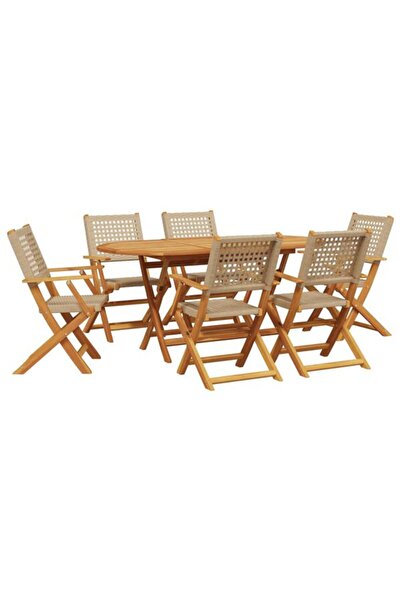 vidaxl Set mobilier de grădină, 7 piese, bej, poliratan și lemn masiv