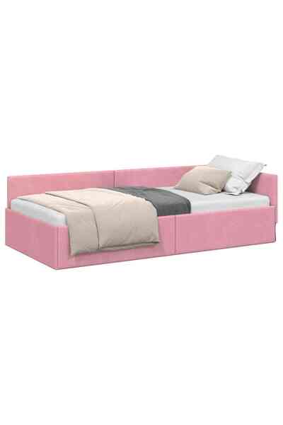 vidaxl Cadru de pat colțar cu headboard Roz 90 cm x 190 cm Catifea