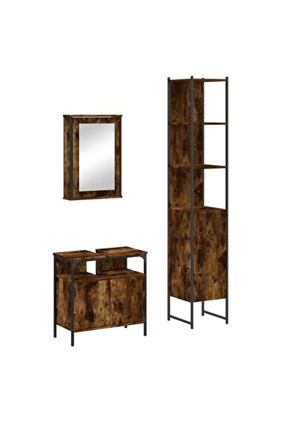 vidaxl Set mobilier baie din 3 piese, stejar afumat, lemn prelucrat