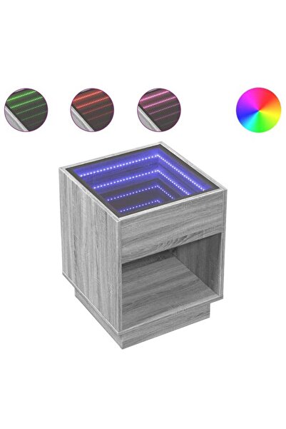 vidaxl Noptieră LED Infinity, gri Sonoma, 40 x 40 x 50 cm