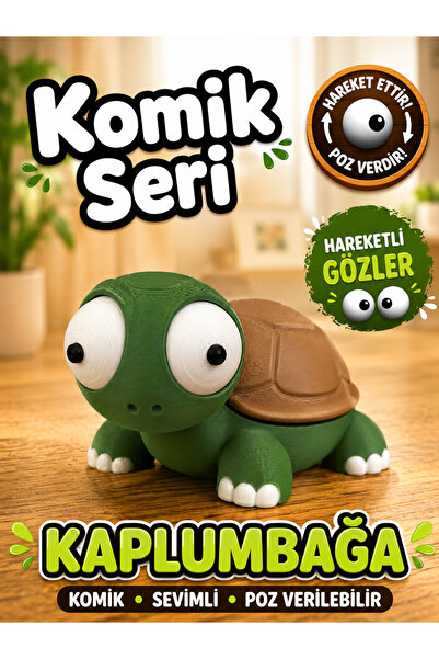 TUĞXDESİGN Hareketli Gözlü Komik Kaplumbağa Figürü Dekoratif Oyuncak Koleksiy...