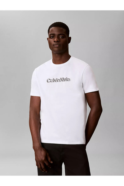 Calvin Klein Men's Regular Fit Round Neck Logo Printed Cotton Short Sleeve Wh...
