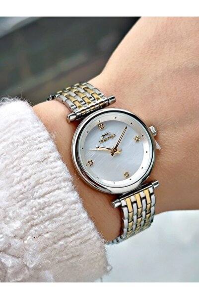 Slazenger Special Design Steel Cord Silver-Gold Color Women Wristwatch 2526Mr