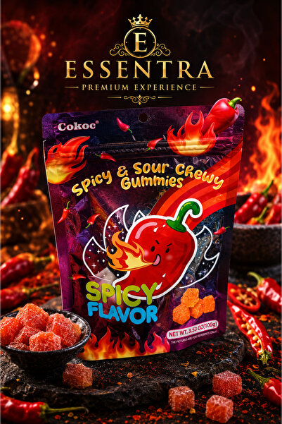 Essentra Home Cokoc Acılı ve Ekşi Yumuşak Şekerleme Jel Şeker, Spicy Flavor