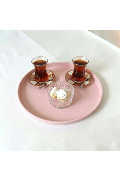 bereka Tepsi Metal Çay Tepsisi Kahve Tepsisi Sunum Kahvaltı Tepsisi-30 cm Küç...